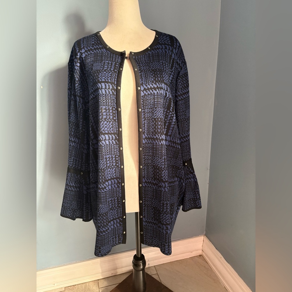 Ming Wang Blue and Black Cape Jacket
